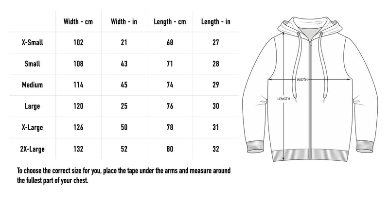 Size chart for Graffiti Hoodie - Black